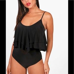 NWT US 10 Megan Double Layer Frill Bodysuit Boohoo Night